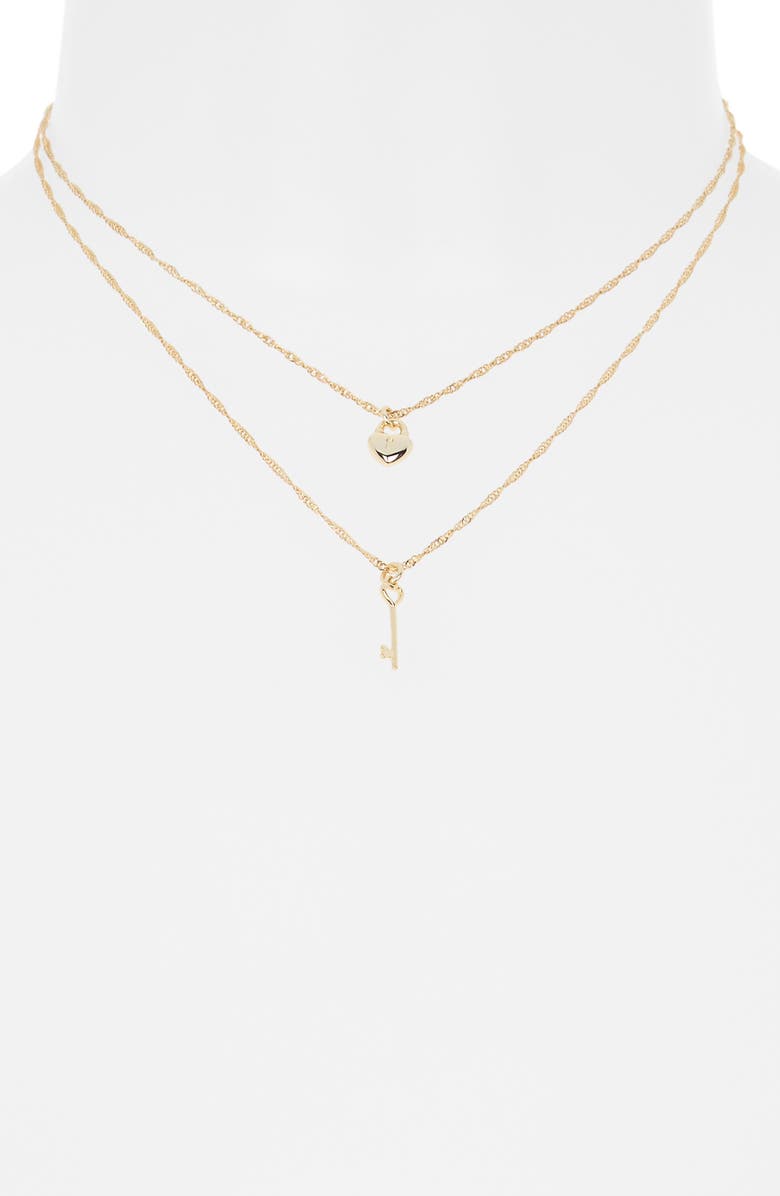 Leith Together Is My Favorite Place To Be Set of 2 You & Me Lock Key Pendant Necklaces, Alternate, color, Gold