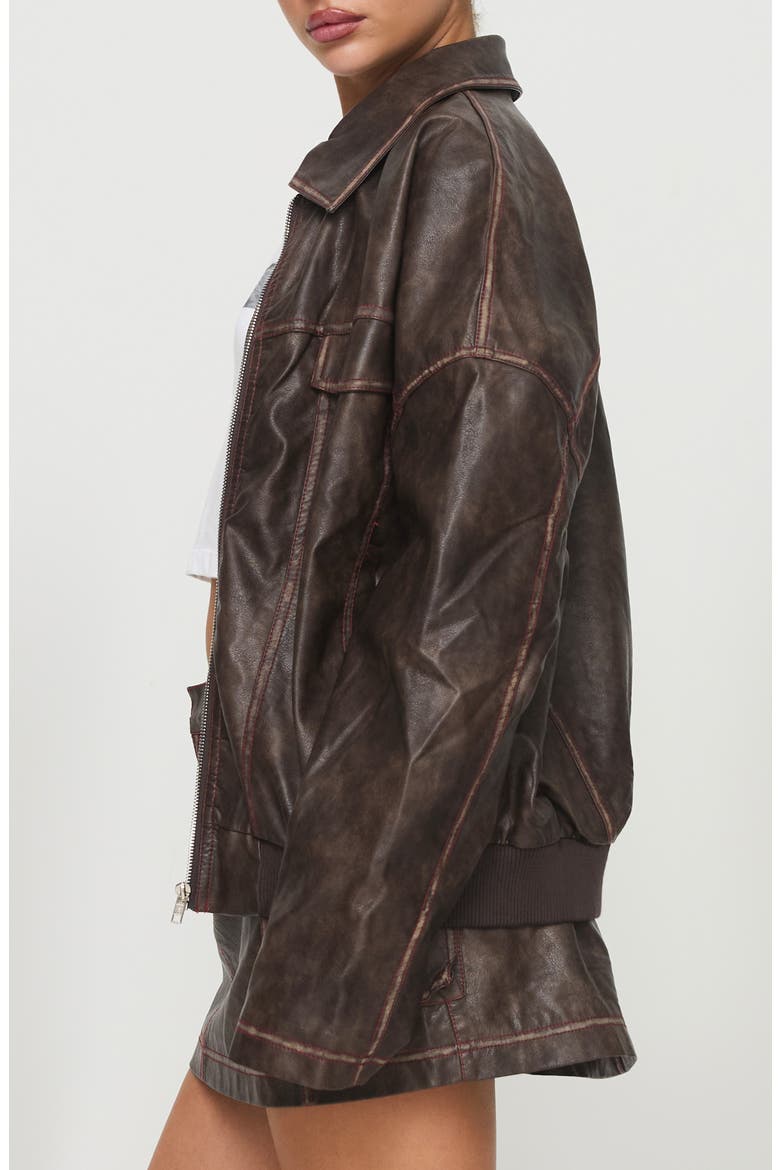 Tanza Faux Leather Jacket, Alternate, color, BROWN / RED