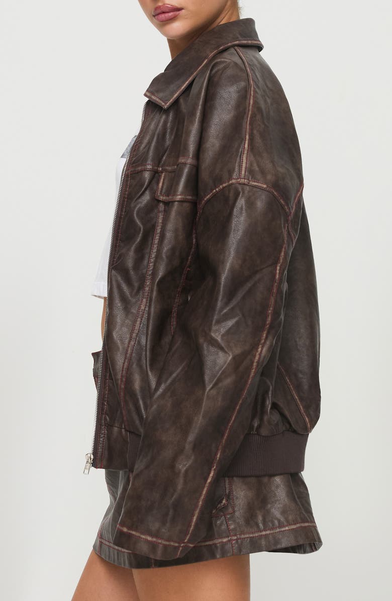 Princess Polly Tanza Faux Leather Jacket, Alternate, color, Brown / Red