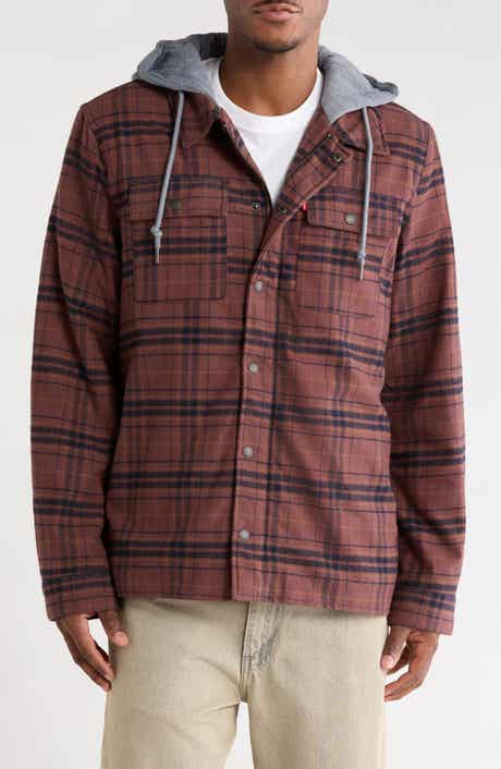 Plaid Faux Shearling Lined Hooded Shirt Jacket