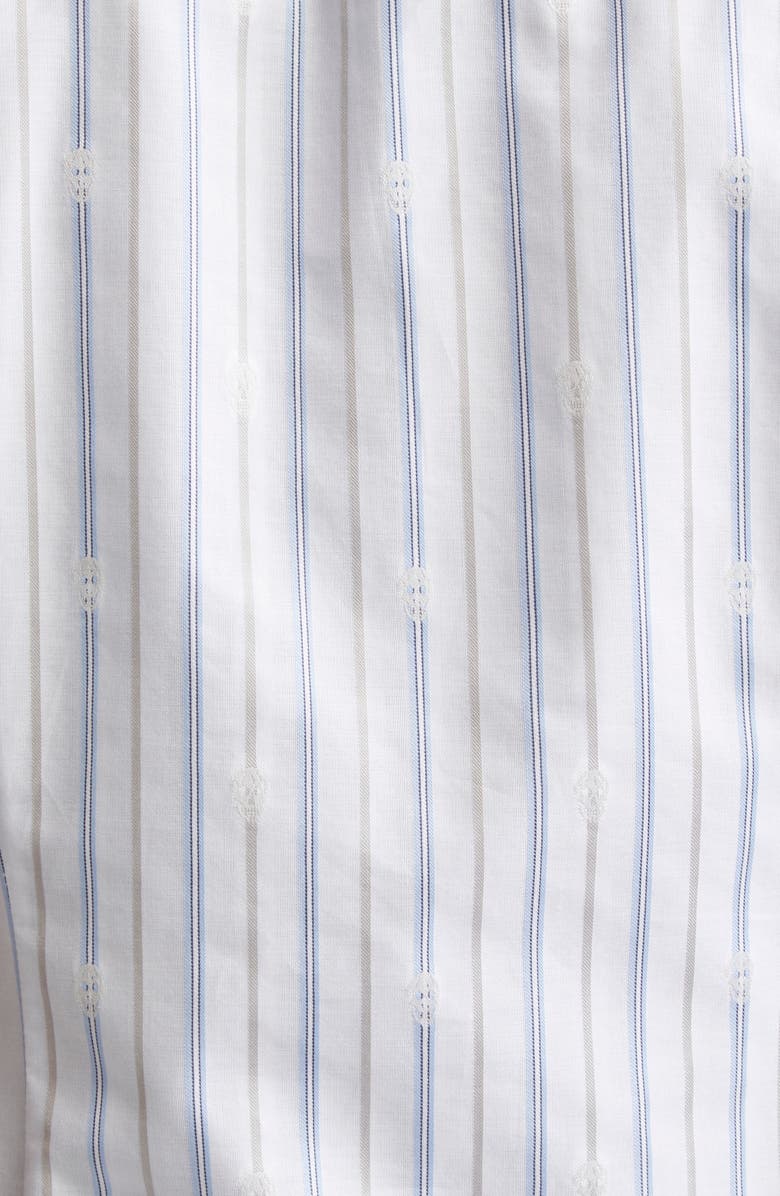 McQueen Day Stripe Skull Asymmetric Handkerchief Hem Cotton Shirtdress, Alternate, color, White-Blue-Grey