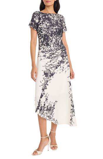 Maggy London Asymmetric Floral Print Dress