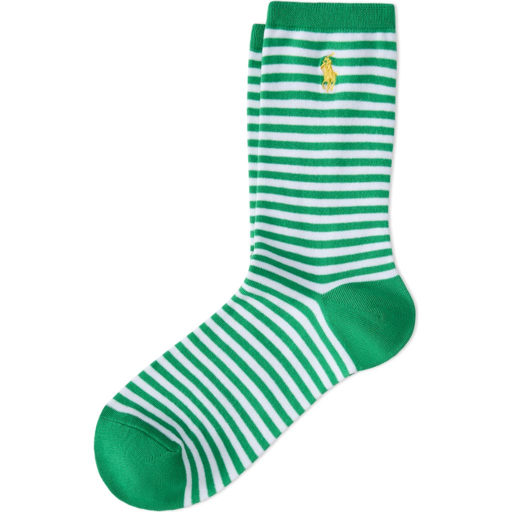 Shop Polo Ralph Lauren Spring Even Stripe Cotton Blend Crew Socks In Green