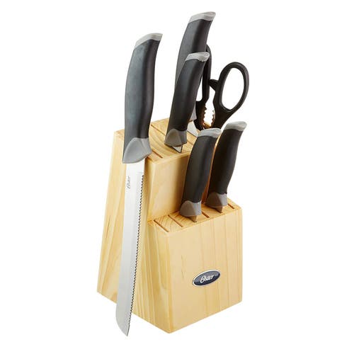Oster Lingbergh 14 Piece Stainless Steel Cutlery Knife Set With Pine Wood Block In Black