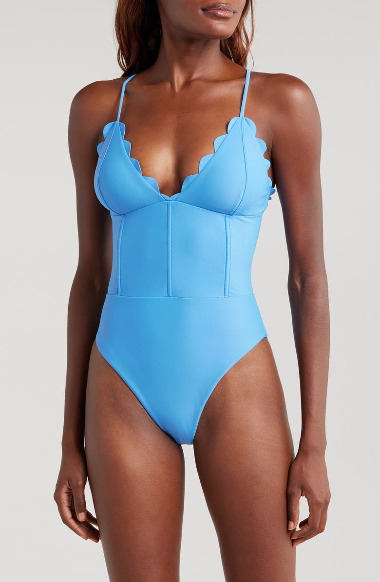 Ramy Brook Mikayla Scalloped One-Piece Swimsuit, Main, color, Serene Blue