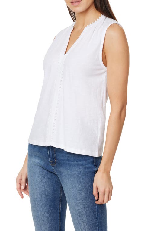 Curve Appeal Pompom Split Neck Cotton Tank In Bright White
