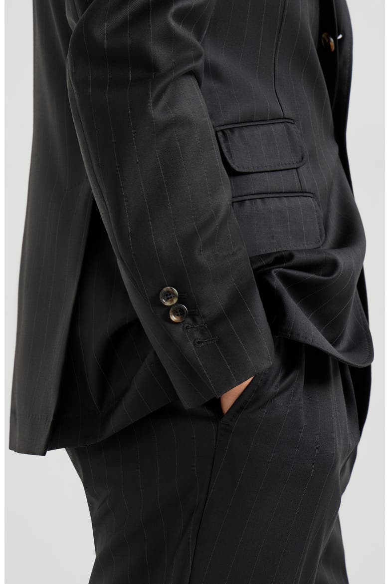 Chalk stripe unconstructed Cavallo blazer, Alternate, color, Black