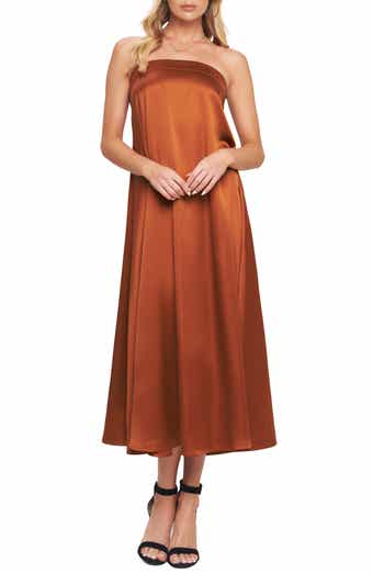 Strapless Satin Midi Dress