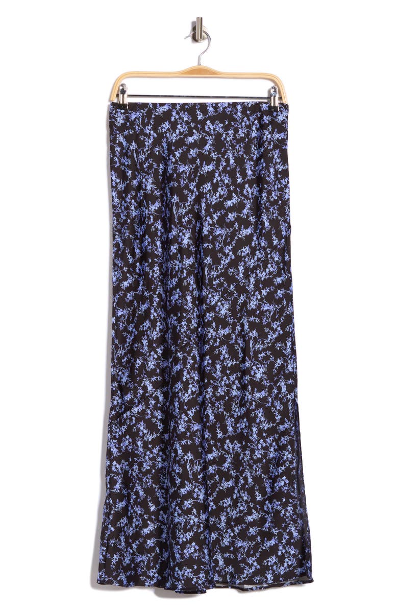 Melrose and Market Floral Satin Maxi Skirt, Alternate, color, Black- Blue Scrolling Ditsy