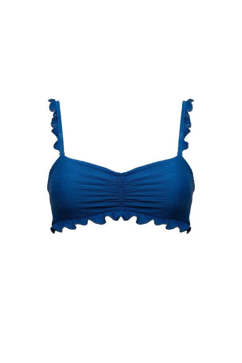 Ruffle Bikini Top, Alternate, color, Navy Waffle
