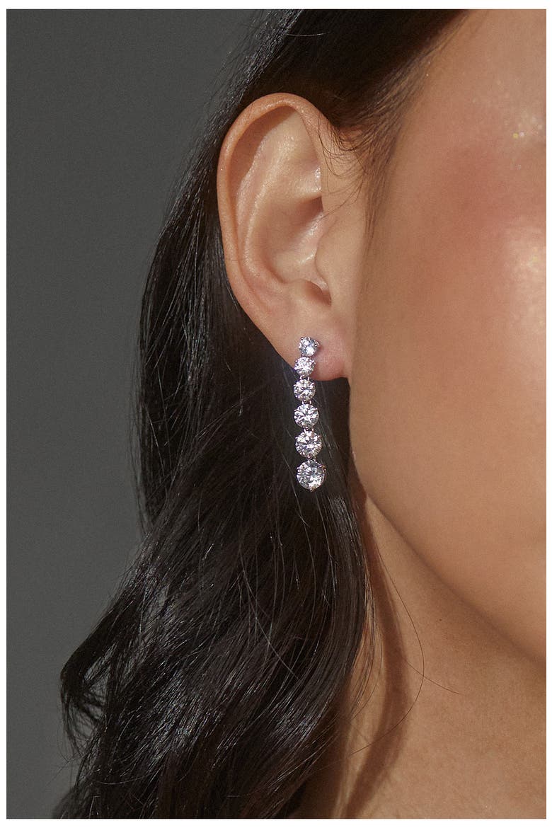 Graduated Cubic Zirconia Linear Drop Earrings, Alternate, color, RHODIUM