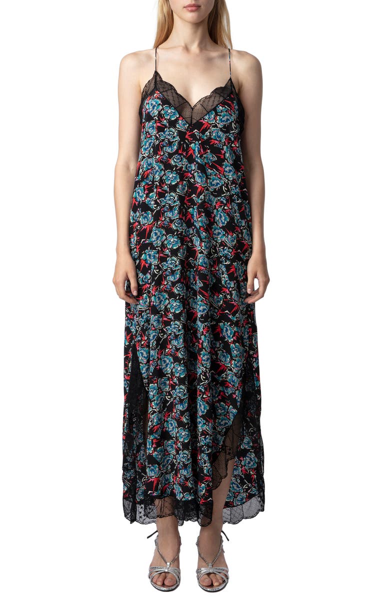 Zadig & Voltaire Ristyl Thunder Lace Trim Crêpe de Chine Slipdress, Alternate, color,