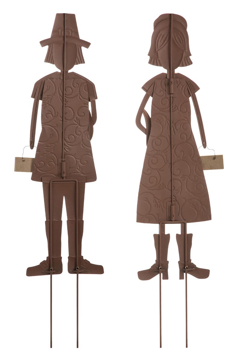 Glitzhome Set of 2 Metal Thanksgiving Pilgrim Yard Stakes, Alternate, color, Orange