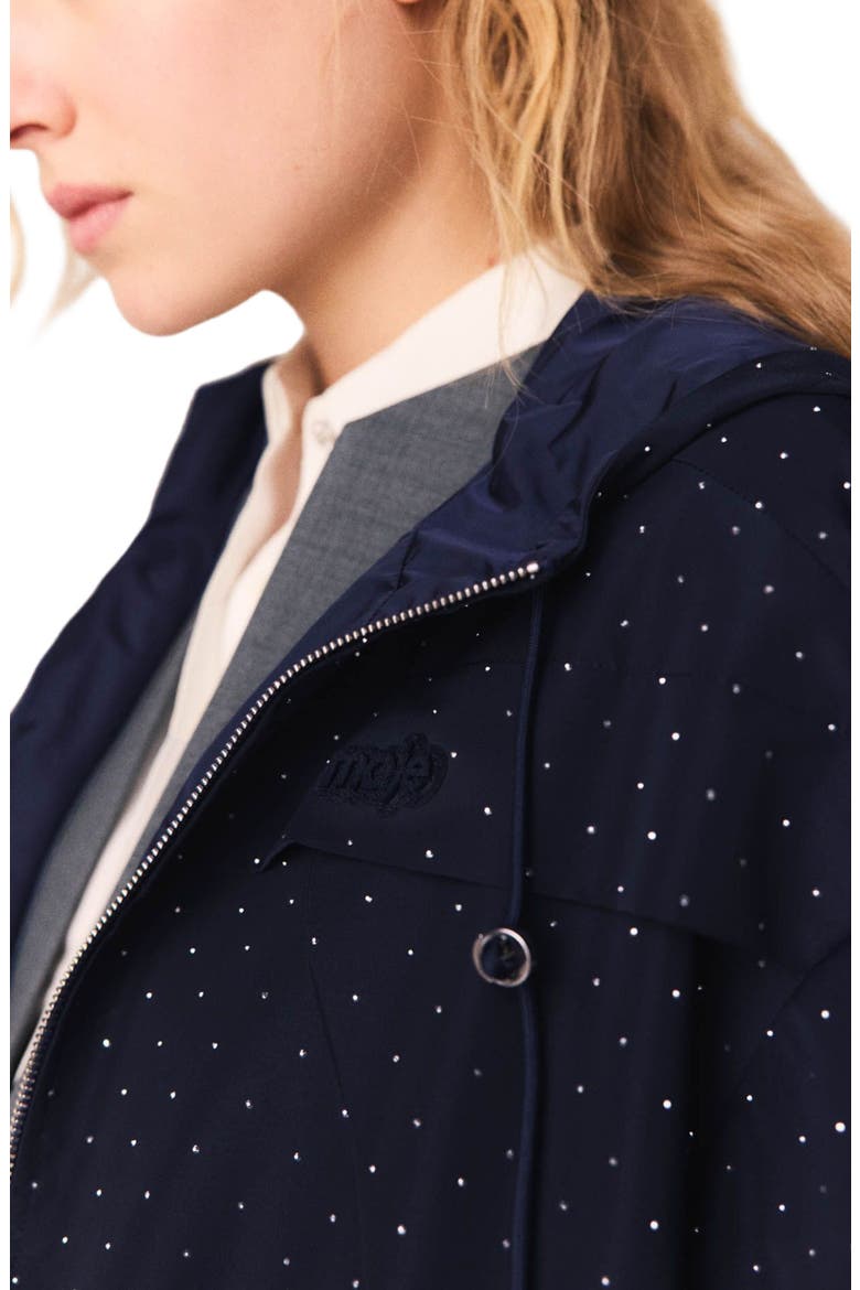 Hooded windbreaker with rhinestones, Alternate, color, Navy