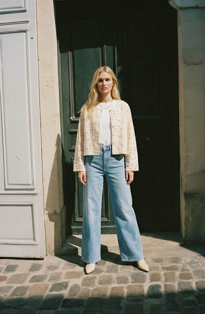 VERO MODA Karly Cotton Broderie Jacket, Alternate, color, Ecru