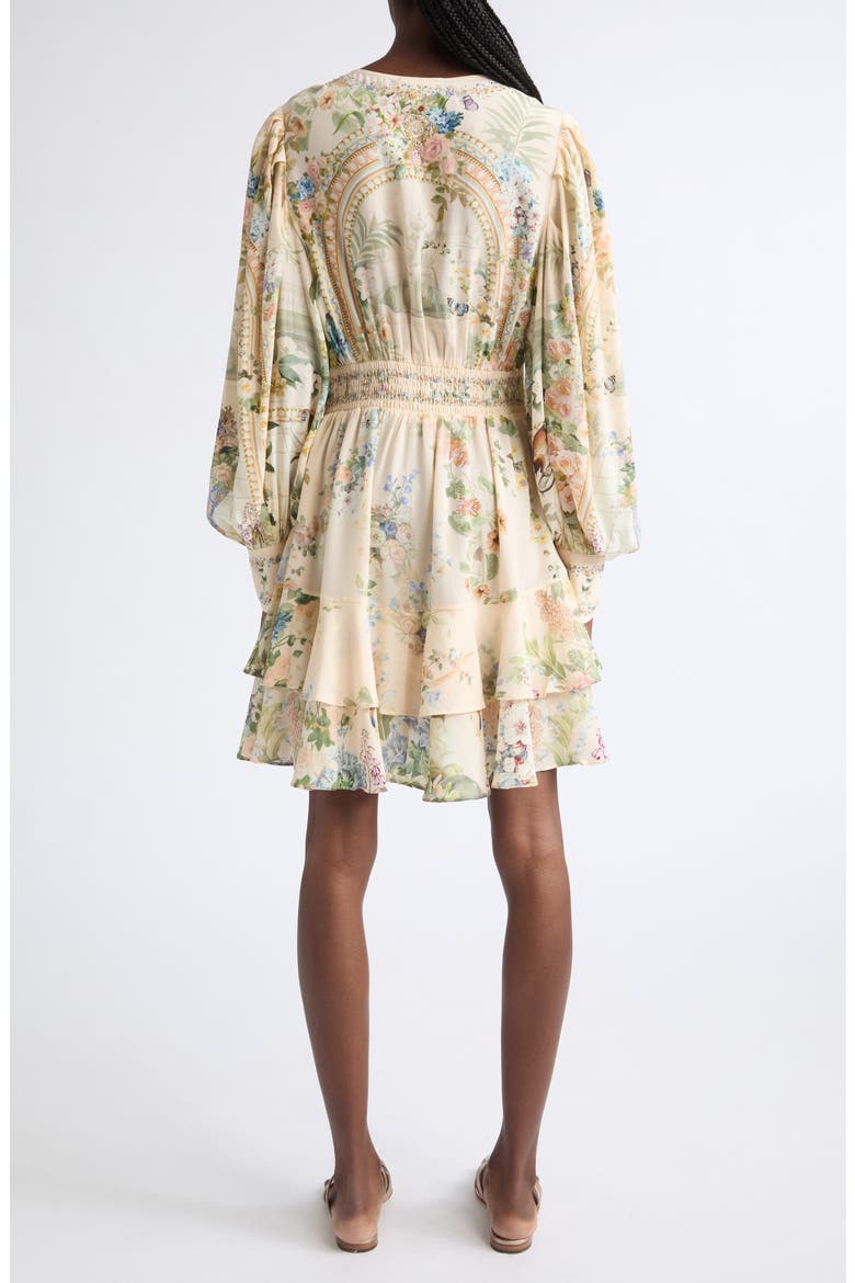 Floral Print Frill Long Sleeve Silk Dress, Alternate, color, MIDSUMMER MASTERPIECE