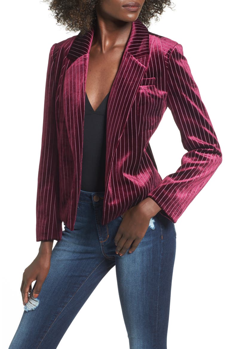 Stripe Velour Blazer, Main, color, RED TANNIN DOTTED STRIPE