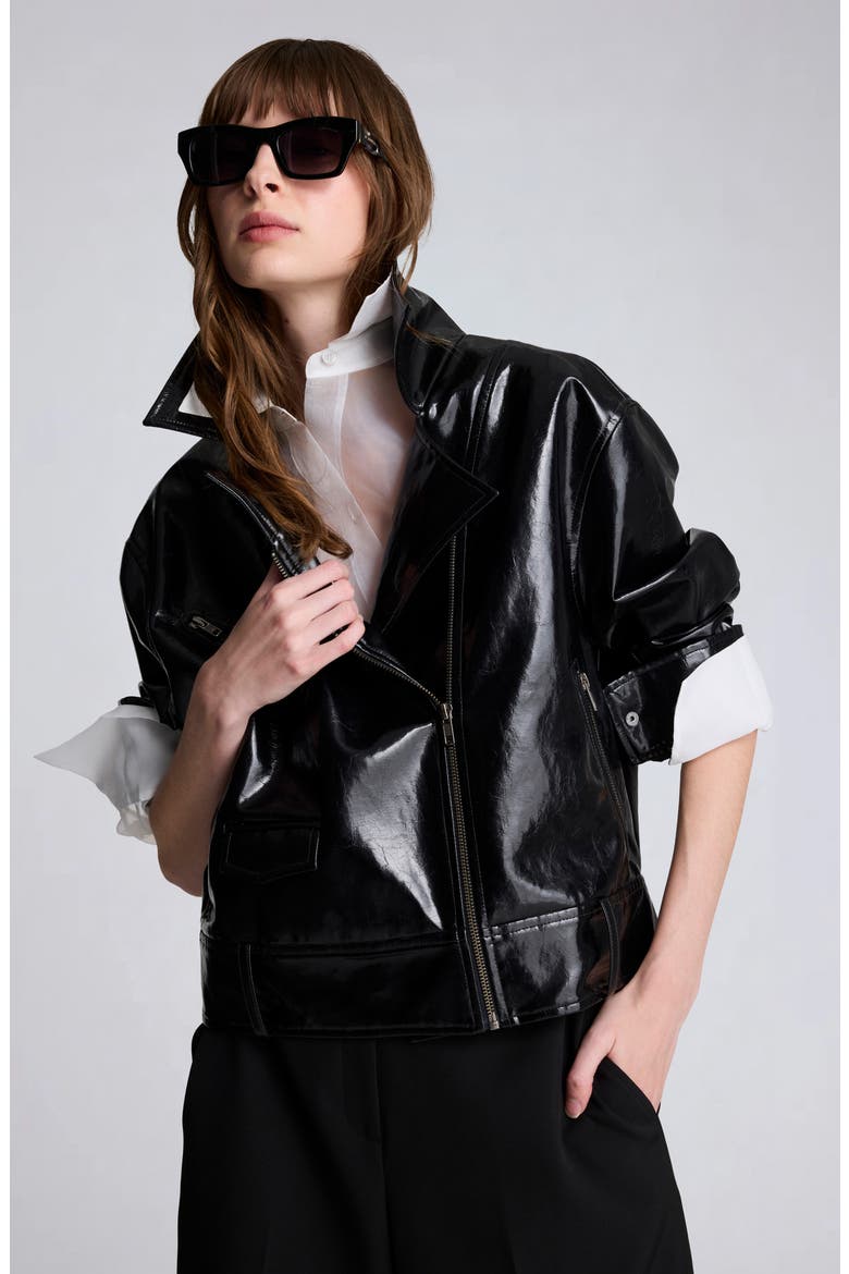 Faux Leather Moto Jacket, Alternate, color, BLACK