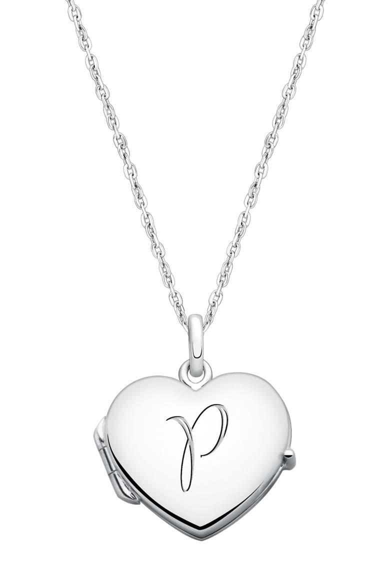 Sterling Silver Heart Locket & Engraved Initial 14-16" Necklace, Main, color, Silver - P