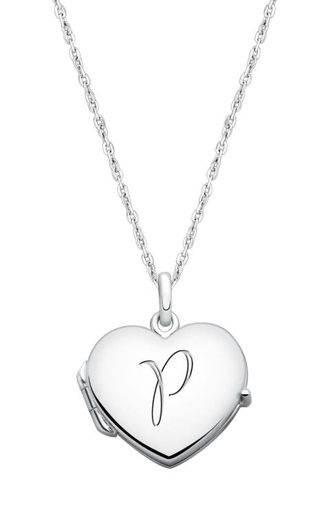 Sterling Silver Heart Locket & Engraved Initial 14-16" Necklace