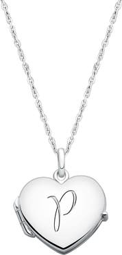 Tiny Blessings Sterling Silver Heart Locket & Engraved Initial 14-16" Necklace