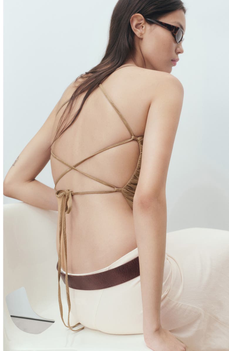 MANGO Crossback Cotton & Linen Top, Alternate, color, Sand