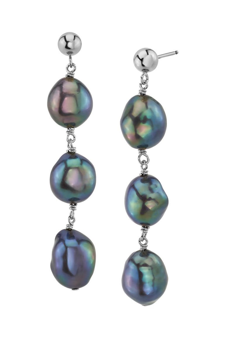 Black Freshwater Pearl Becca Earrings, Main, color, Sterling Silver