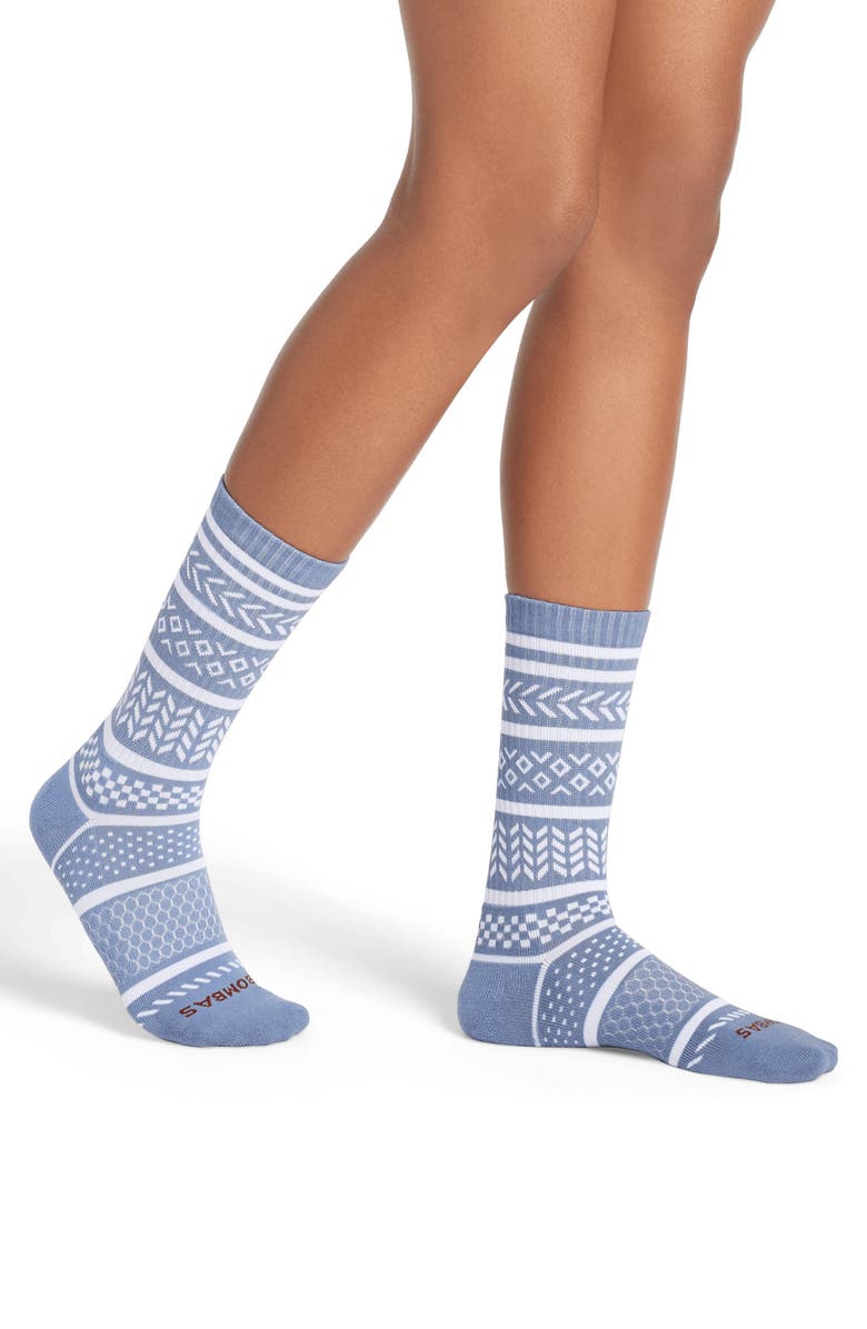 Bombas Check Fair Isle Cotton Blend Crew Socks, Main, color,