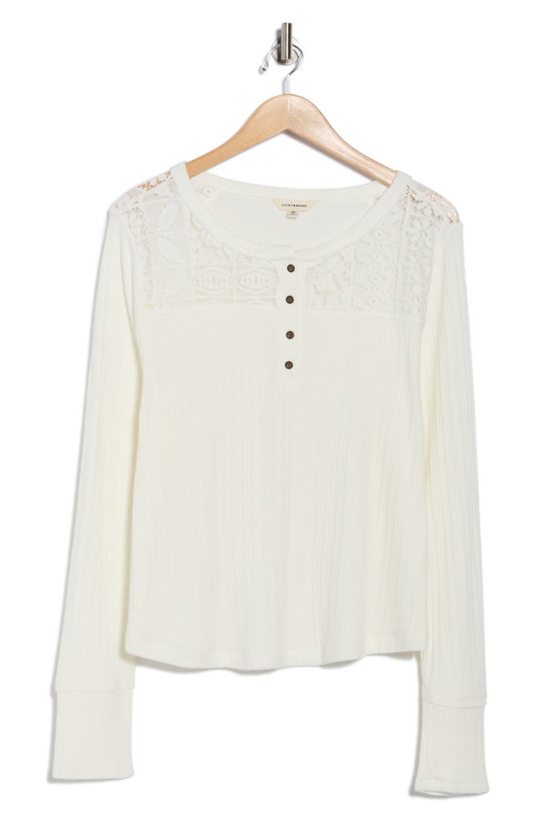 Lucky Brand Cloud Lace Rib Henley, Alternate, color, Whisper White