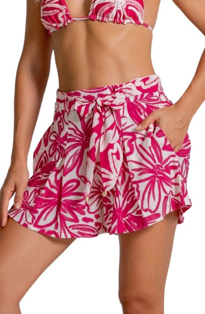 Cosita Linda Relaxed Fit Cover-Up Shorts, Main, color, Raspberry