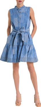 CIEBON Elly Patchwork Denim Mini Shirtdress