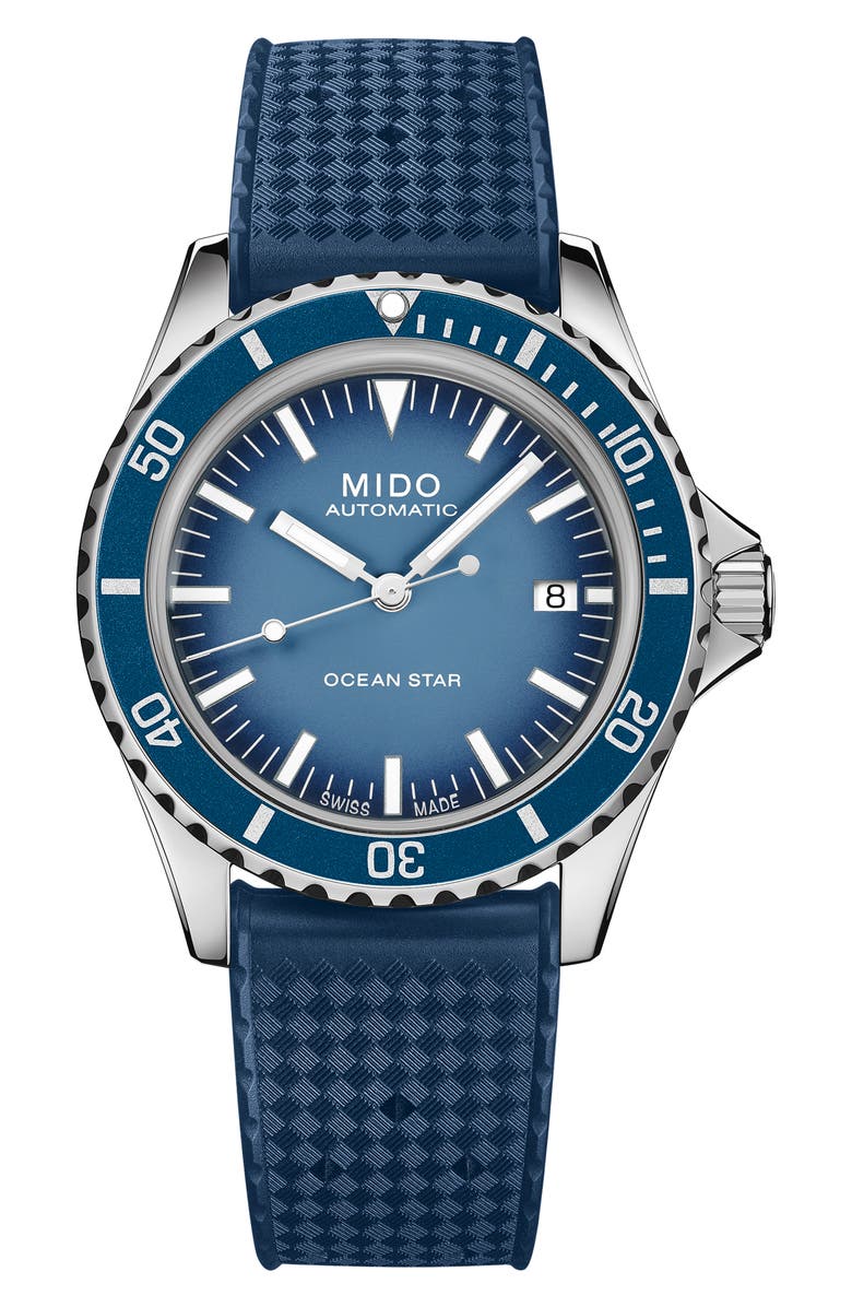 MIDO Ocean Star Tribute Bracelet Watch & Rubber Strap Gift Set, 40.5mm, Alternate, color, Blue Gradient