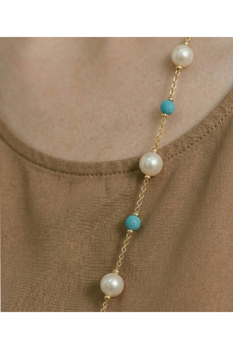 White Freshwater Pearl Tincup Turquoise Necklace, Alternate, color, Yellow Gold Fill