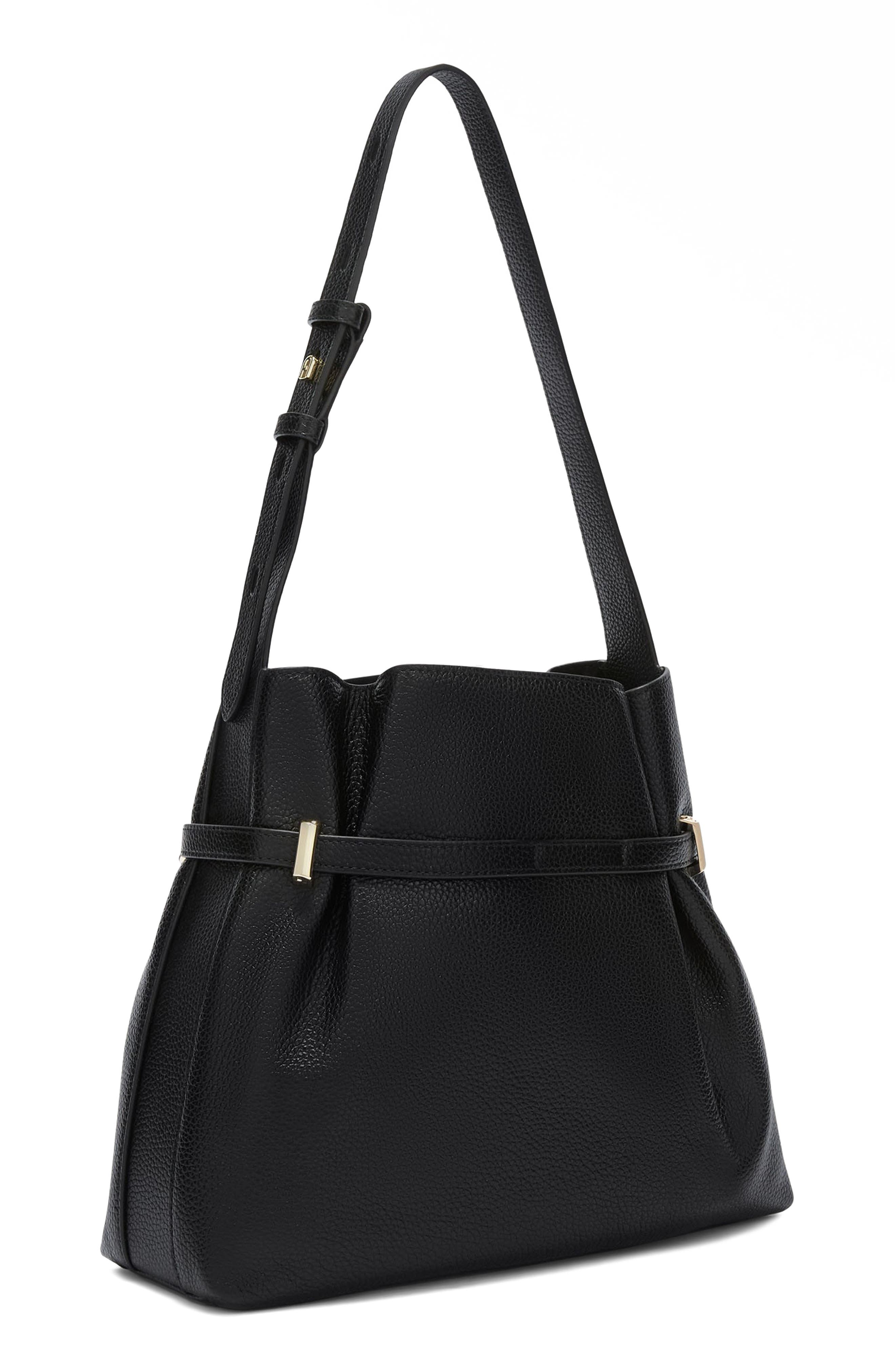 Furla Aura Belted Leather Shoulder Bag, Alternate, color, Nero
