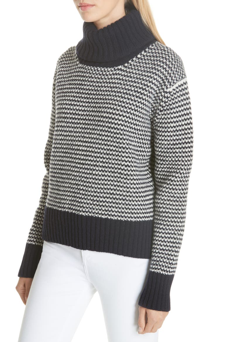 Roshin Textured Roll Neck Wool Sweater, Alternate, color, NAVY/ ECRU