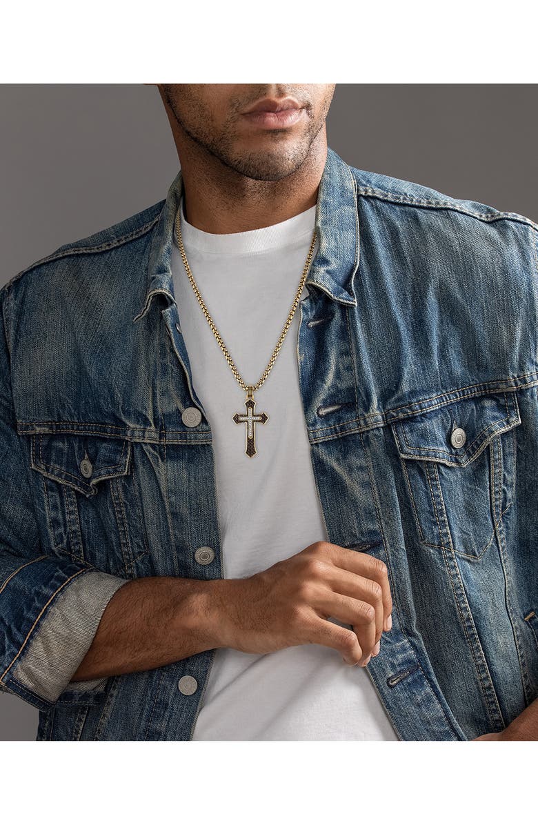 Esquire Men's Stainless Steel Carbon Fiber & Diamond Cross Pendant Necklace, Alternate, color,