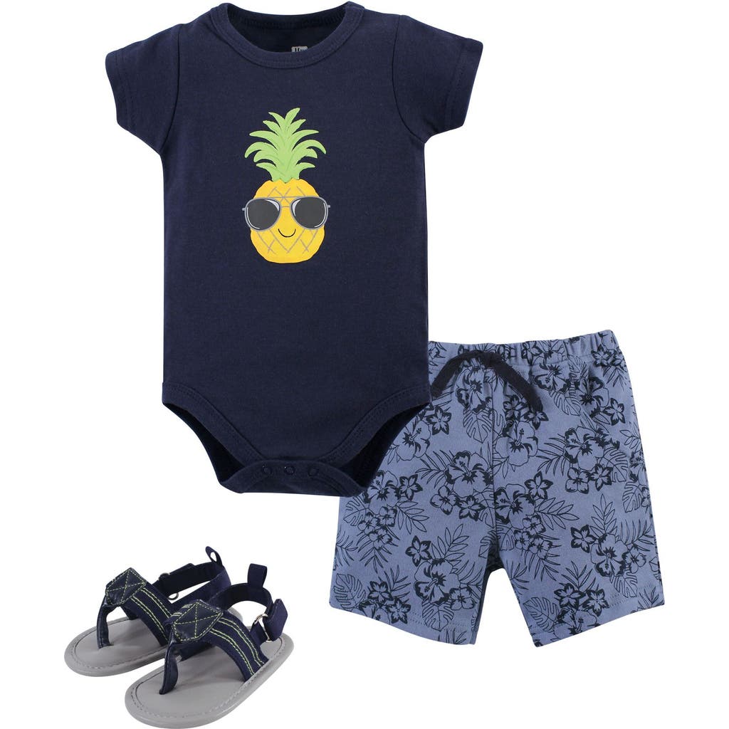 Hudson Baby Cotton Bodysuit, Shorts And Shoe Set In Blue