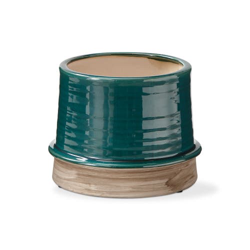 Tag Large White Glazed Radius Planter For 5" Drop-in Pots In Green