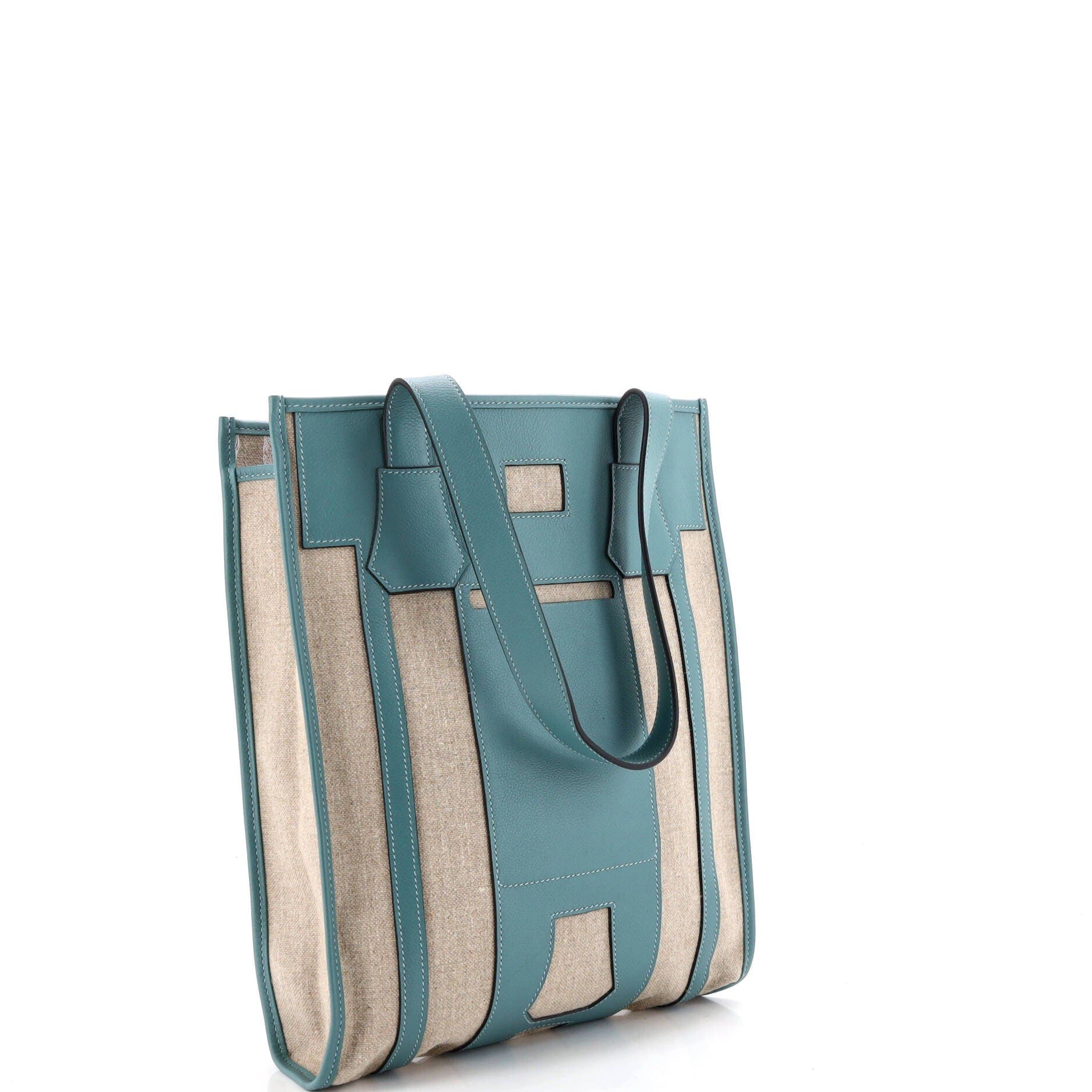 Pre-Owned Hermes Petit H Bell Tote Toile and Leather PM, Alternate, color, Blue