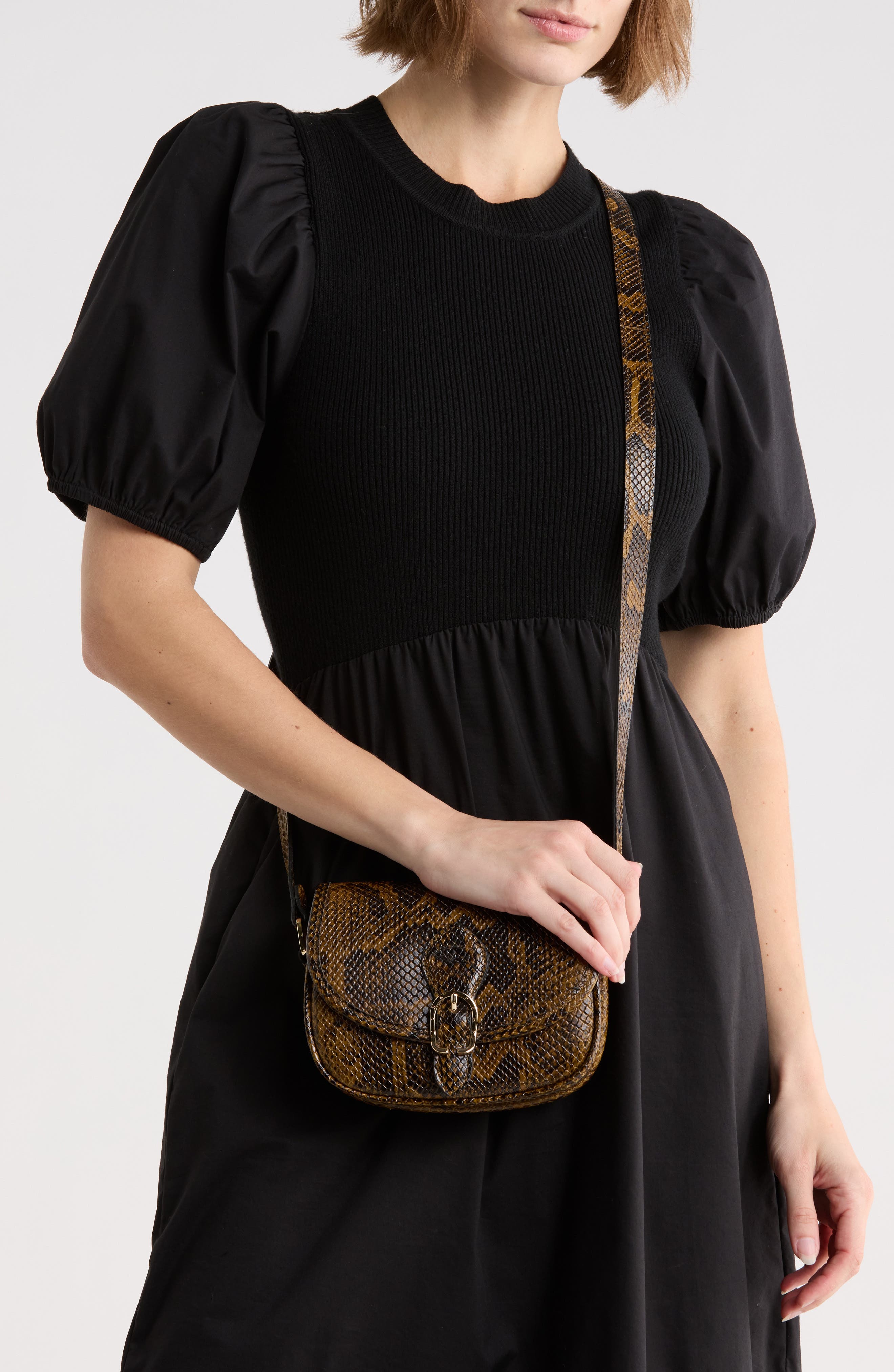 Longchamp 1980 Snakeskin Embossed Small Flap Crossbody Bag, Alternate, color, Bronze