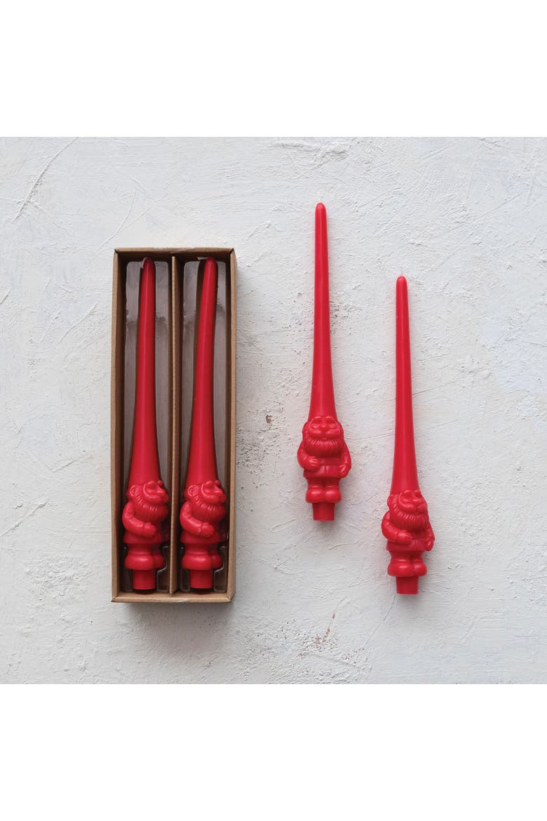 Enchanted Gnome Taper Candles, Red, Set of 2, Alternate, color, Red