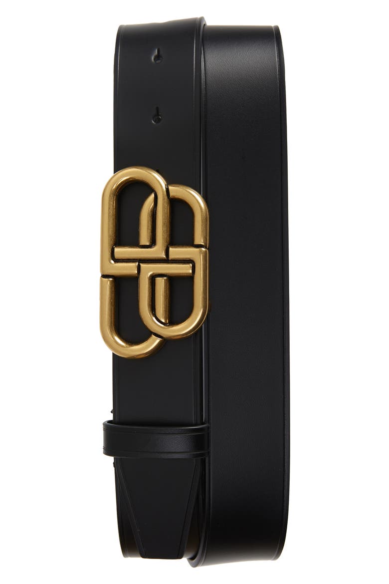 BB Logo Buckle Leather Belt, Main, color, 1000 BLACK