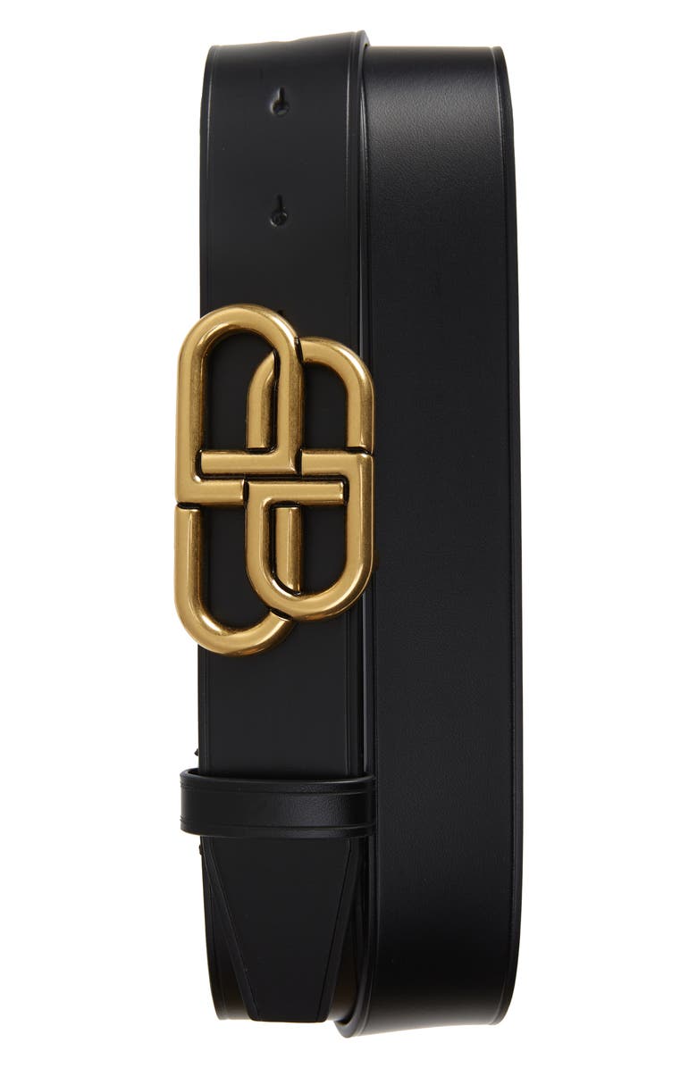 Balenciaga BB Logo Buckle Leather Belt, Main, color, Black