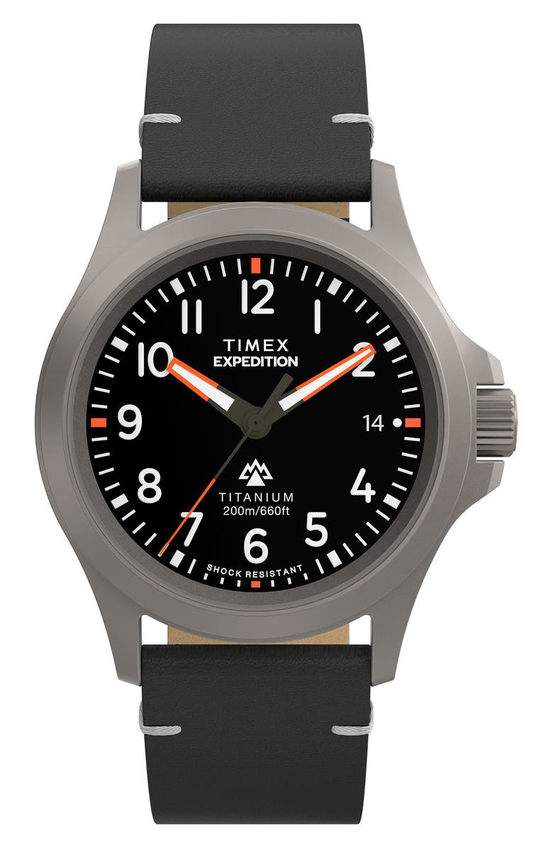 Timex<sup
®</sup
 Expedition Titanium Leather Strap Watch, 38mm, Main, color, 
