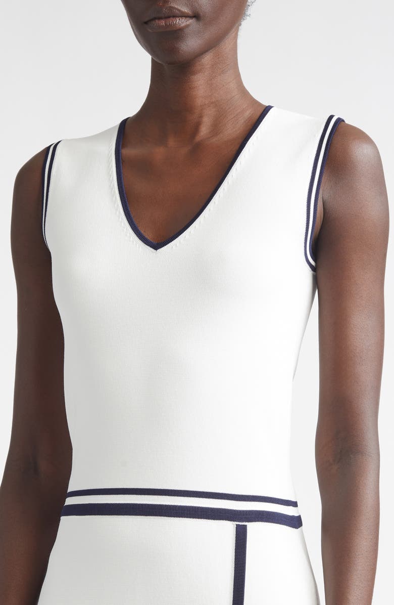 ST. JOHN Vanna Roma Crepe Knit Sleeveless Midi Dress, Alternate, color, Bright White/ Midnight