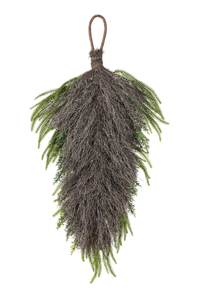 31.5"H Christmas Dripping Teardrop Wreath with Pinecones, Alternate, color, Greenery Green