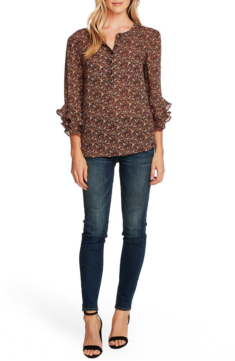 Vince Camuto Ditsy Fields Long Sleeve Blouse, Alternate, color, 