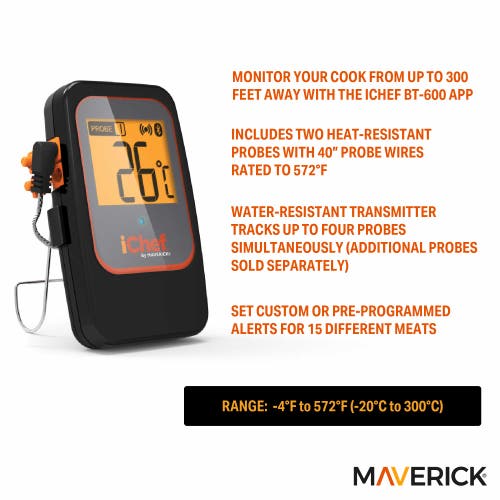 Maverick Ichef Extended Range Bluetooth Barbeque Thermometer In Black