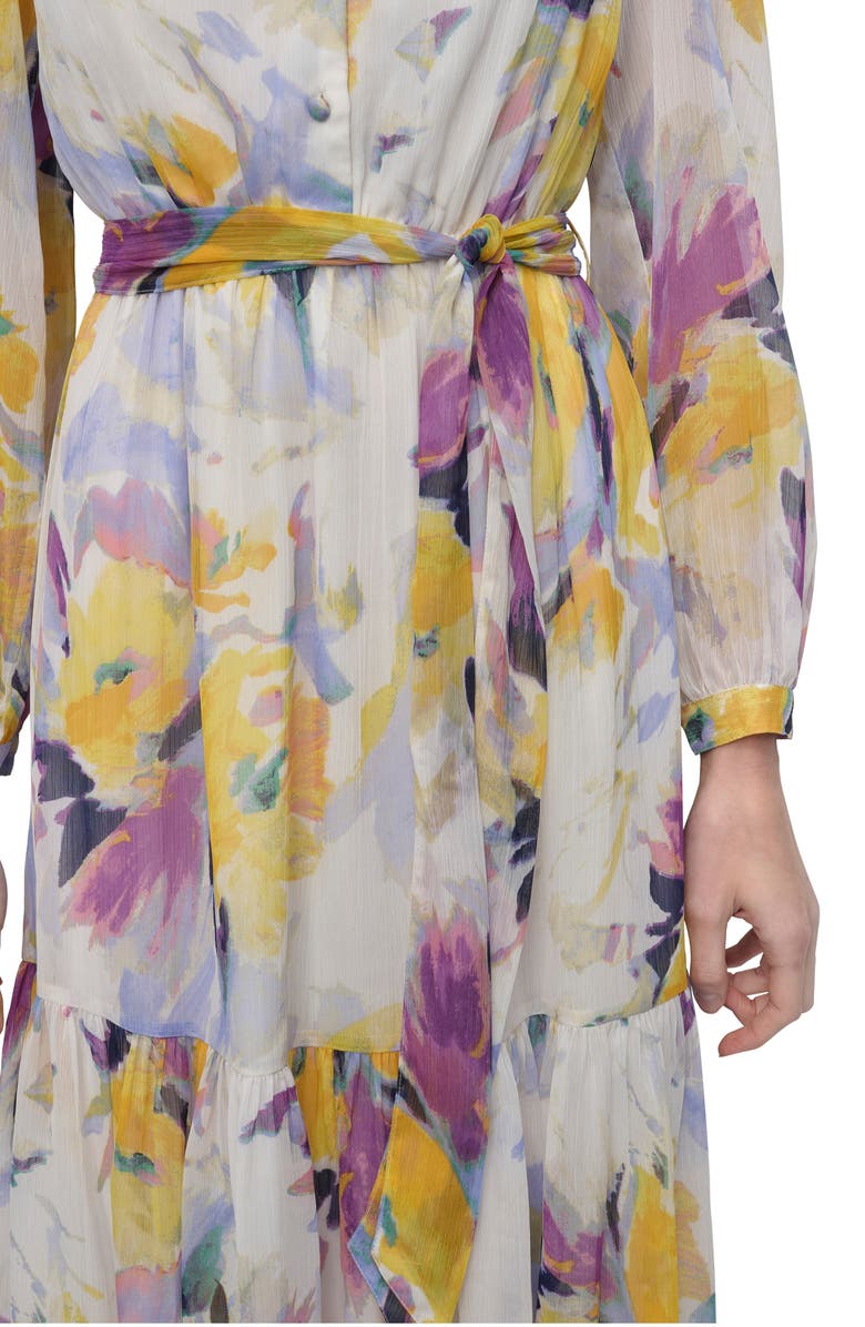 DKNY V-Neck Fit & Flare Dress, Alternate, color, Sunshine Multi