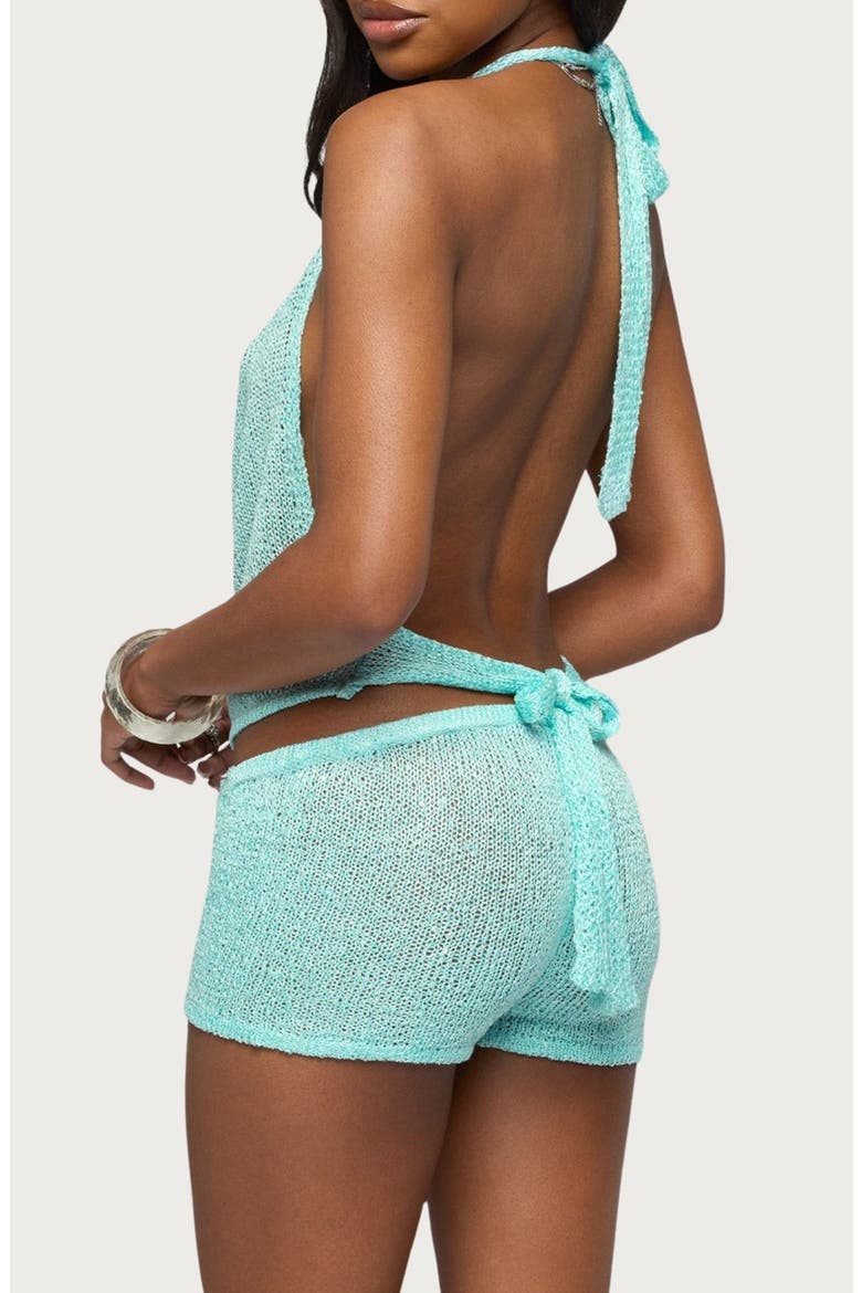 Sarina Sequin Knit Open Back Halter Top, Alternate, color, AQUA